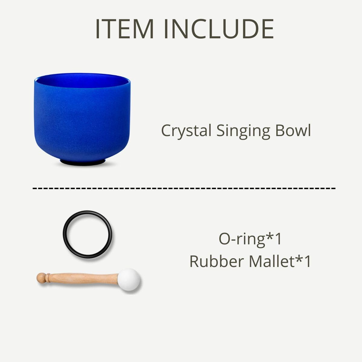 8 inch White C Note Root Chakra Quartz Crystal Singing Bowl, for Healing Mindfulness Meditation Yoga Sound Baths, with Rubber Mallet O-ring