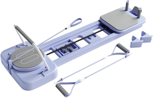 Pilates Board, Foldable Pilates Reformer Set for Home Workout with Timer, Multifunctional Portable Reformer Pilates Machine at Home Pilates Equipment (Pink)