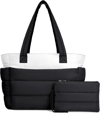TOPDesign Puffer Tote Bag for Women, Lightweight Puffy Handbag with Compartments, Quilted Shoulder Bag for Work, Travel, Gym - Colors B