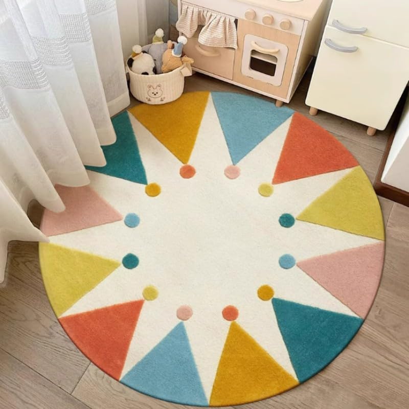 Poowe Cute Animals Kids Room Rug,39.4" Round Washable Area Rugs Rabbit Rug Nursery Rug for Baby Boys Girls Play Mat Floor Carpet Non Slip Soft Rugs for Living Room Bedroom Playroom Classroom