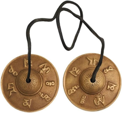 Tibetan Tingsha Bells Cymbals Meditation Chime Bells, 6.3 cm Percussion Instrument, with Cloth Bag, Embossed 8 Lucky Symbols, Ideal for Yoga, Mindfulness, Spiritual Healing, and Sound Therapy