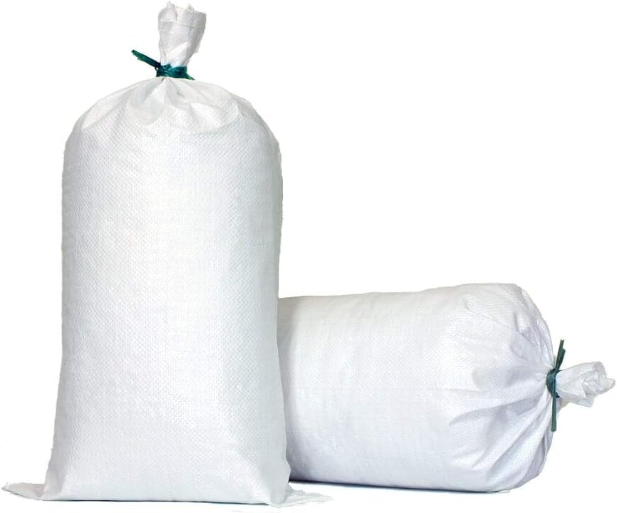 Sandbags - Extra Durable Empty White Woven Polypropylene Sand Bags w/Ties, Max. UV Protection, 14" x 26" (10 Count)