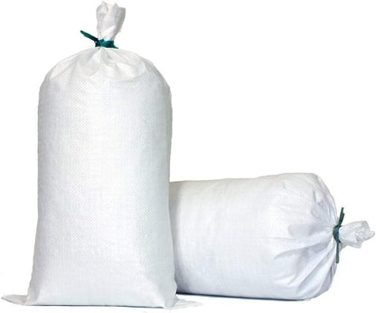 Sandbags - Extra Durable Empty White Woven Polypropylene Sand Bags w/Ties, Max. UV Protection, 14" x 26" (10 Count)