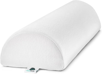 AllSett Health Half Moon Bolster Pillow for Legs, Back and Head (2 Pack) Semi Roll for Ankle and Foot Comfort with White Cotton Machine Washable Cover | Premium Memory Foam | 2 Pillow System