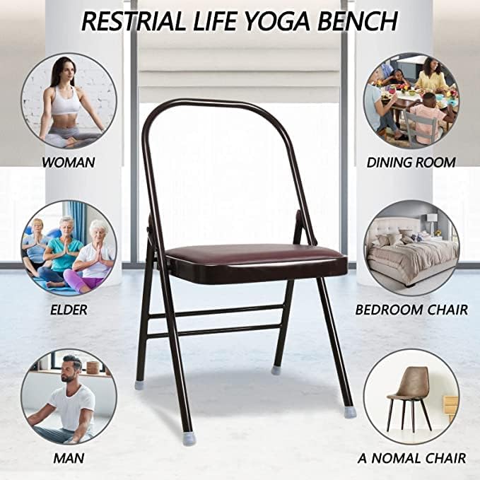 Yoga Auxiliary Chair Portable Folding Yoga Chair with Non-Slip Feet Covers for Flexibility and Strength Training with Resistance Belt