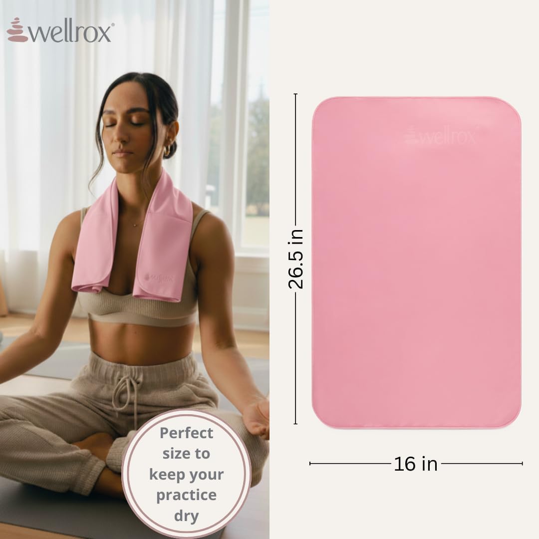 Wellrox Microfiber Yoga Hand Towel – Super Soft, Quick-Dry, Non Slip Yoga Towel for Hot Pilates, Gym & Workouts (26.5" x 16", Lavender)