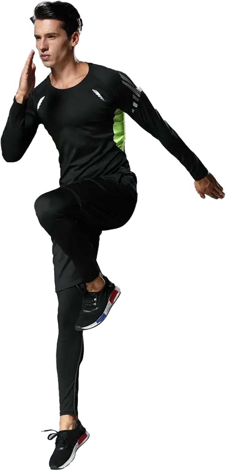 3 PCS Men's Compression Set - Workout Long Sleeve Top & Pants with running Shorts | Moisture-Wicking Gym Bundle
