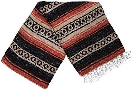 Open Road Goods Heavyweight Mexican Falsa Yoga Blanket, Extra Thick with Stripes - Great Beach, Picnic, or Throw - Handmade Sunfire Red, Orange, and Black Colors