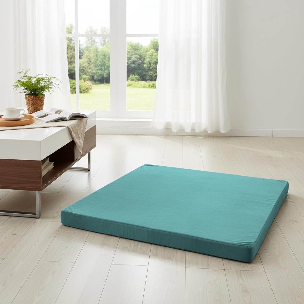 Velvet Zabuton Meditation Mat - Large Floor Pillow for Adults & Yoga Meditation Cushion - High Density Foam Floor Seating with Washable Cover, 31x31 Inch (Green)