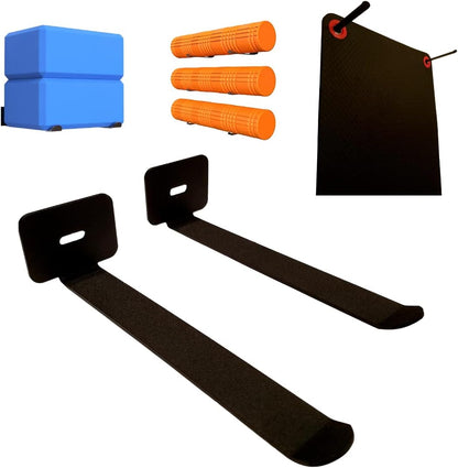 IRON AMERICAN Yoga Mat Hanger - Adjustable Hooks for Exercise Mats, Foam Rollers & Gym Equipment Storage - Wall Mounted - Hardware Included - (6.75" x .75") - American Steel
