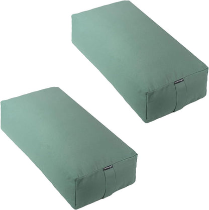 Extra Firm Large Yoga Bolster, 24" x 12" x 6" Cinched OR Zippered Yoga Pillow, Rectangular Cotton Cushion With Removable Cover for Studios, 1 Pack or 2 Pack