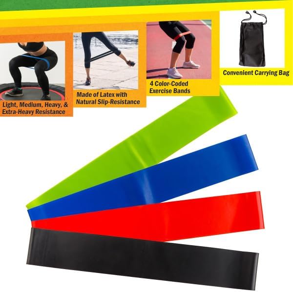 Yoga Mat Set - 4-Pack of Resistance Bands for Working Out with 1/2-Inch Workout Mat - Home Gym Starter Kit - Exercise Equipment by Wakeman (Green)