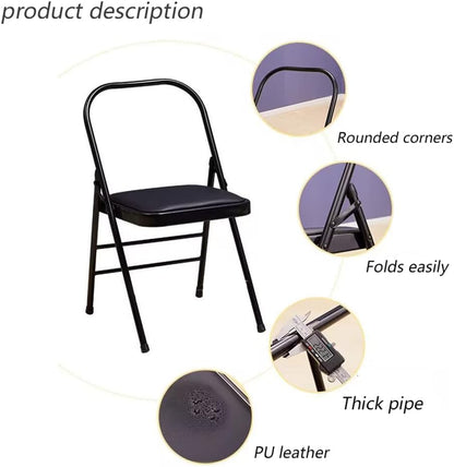 Yoga Auxiliary Chair Folding Yoga Chair with Non-Slip Feet Covers for Abs Core,Balance Handstand,Flexibility,Strength Training,Black-45 * 42 * 80cm