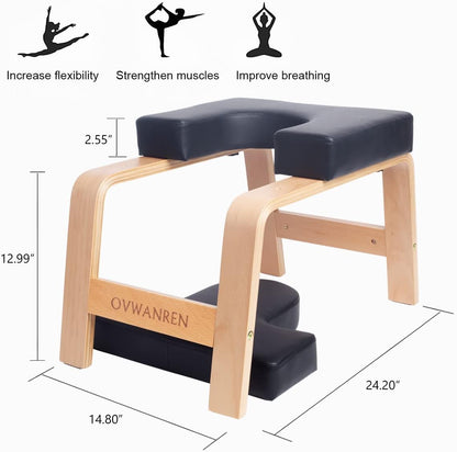 Yoga Headstand Bench- Stand Yoga Chair for Family, Gym - Wood and PU Pads - Relieve Fatigue and Build Up Body (Black)