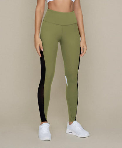 QUEENIEKE Women Yoga Pants Color Blocking Mesh Workout Running Leggings Tights