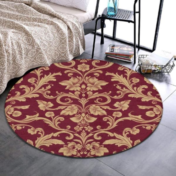 Soft Round Yoga Carpet, Large Home Decor Mat, Non-Slip Machine Washable Kitchen Office Circle Rug Compatible with Cool Norse Viking Vegvisir Runic Compass