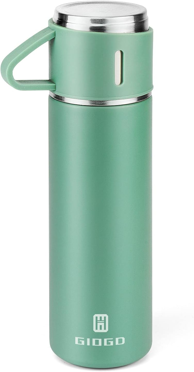 Stainless Steel Thermo 500ml/16.9oz Vacuum Insulated Bottle with Cup for Coffee Hot drink and Cold drink water flask.(Pink,Set)