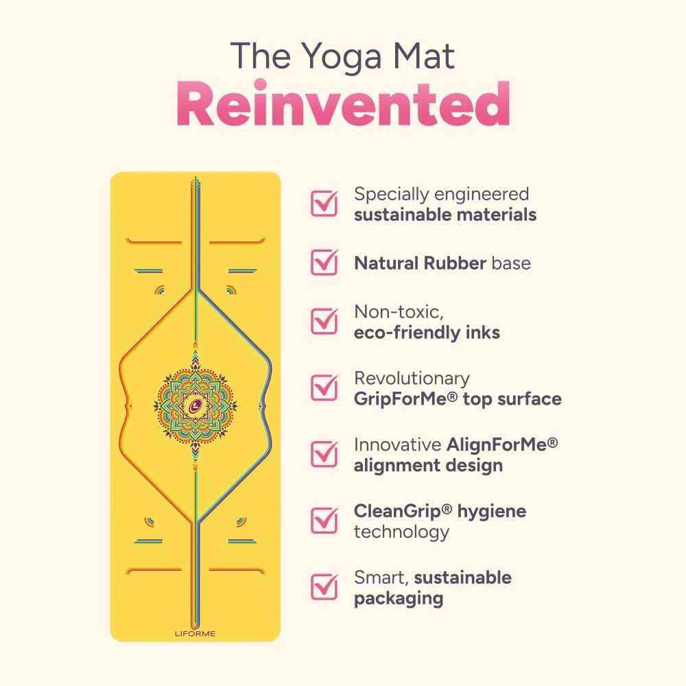 Liforme Printed Yoga Mat Collection - Free Yoga Bag Included - Patented Alignment System, Warrior-like Grip, Non-Slip, Eco-friendly, Sweat-resistant, Long, Wide and Thick for Comfort