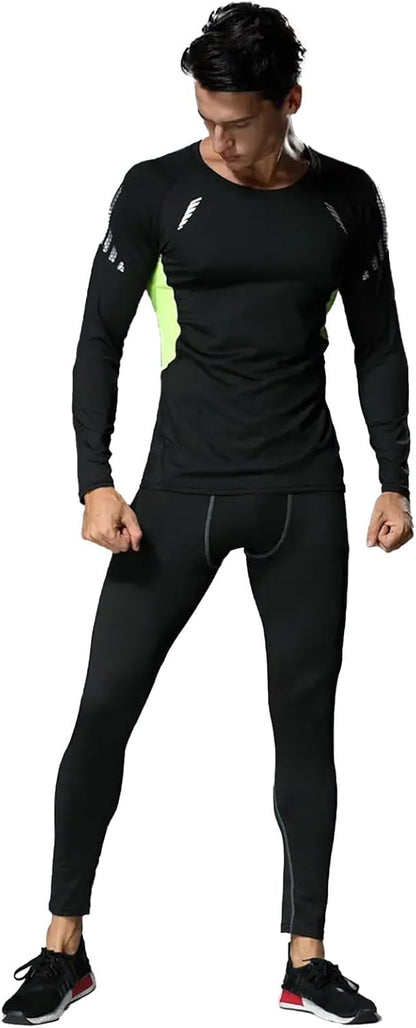 3 PCS Men's Compression Set - Workout Long Sleeve Top & Pants with running Shorts | Moisture-Wicking Gym Bundle