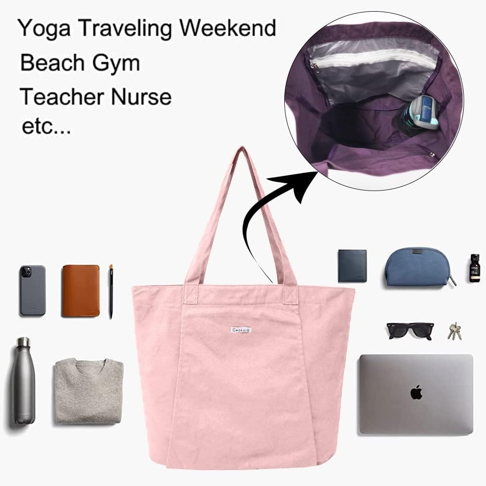 Yoga Mat Bag for Women, 100% Cotton Canvas Tote with Wet/Dry Pocket, Bottle Holder and Inner Zipper Pocket, 25L Carrier for Pilates and Travel