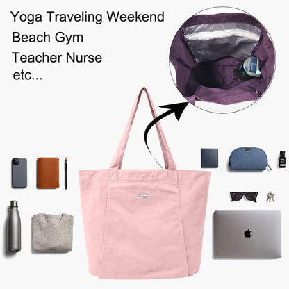 Yoga Mat Bag for Women, 100% Cotton Canvas Tote with Wet/Dry Pocket, Bottle Holder and Inner Zipper Pocket, 25L Carrier for Pilates and Travel