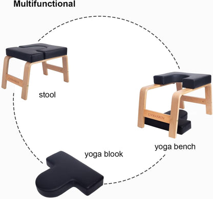 Yoga Headstand Bench- Stand Yoga Chair for Family, Gym - Wood and PU Pads - Relieve Fatigue and Build Up Body (Black)