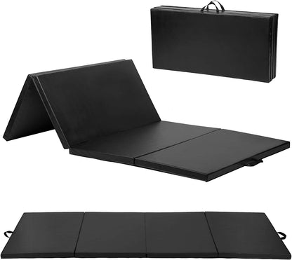 Exercise Mat 2'x6'/4'x8'/4'x10' Gymnastics Mat Folding Gymnastics Tumbling Mats 1.6"-2" Thick PU Leather Yoga Mat Portable With Carrying Handles for home Workout outdoor Yoga Pilates