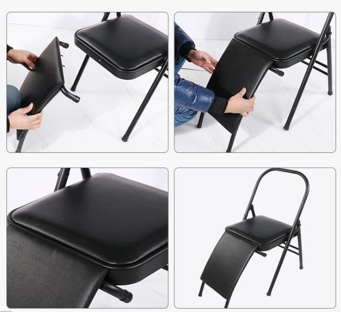 Thickened Iyengar Yoga Chair, Multi-Purpose Metal Foldable Fitness Chair, Yoga with Lumbar Support and Stretching Assistant Chair.,Black Cloth Surface