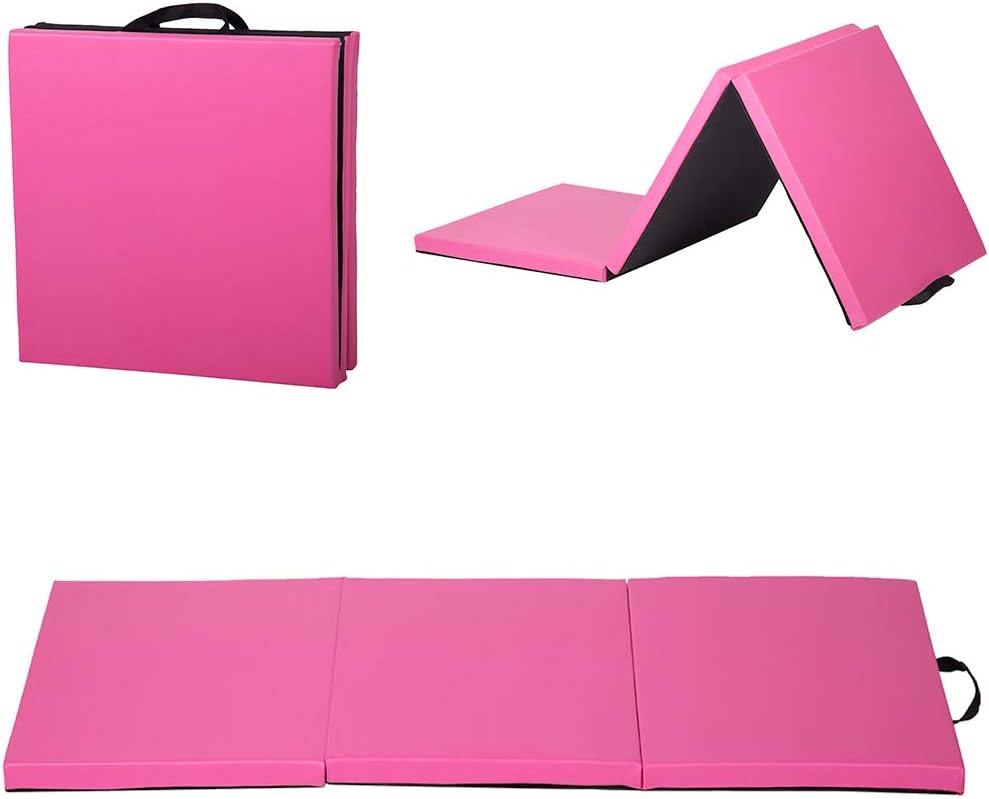 Exercise Mat 2'x6'/4'x8'/4'x10' Gymnastics Mat Folding Gymnastics Tumbling Mats 1.6"-2" Thick PU Leather Yoga Mat Portable With Carrying Handles for home Workout outdoor Yoga Pilates