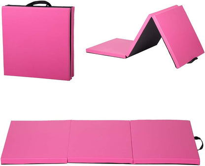 Exercise Mat 2'x6'/4'x8'/4'x10' Gymnastics Mat Folding Gymnastics Tumbling Mats 1.6"-2" Thick PU Leather Yoga Mat Portable With Carrying Handles for home Workout outdoor Yoga Pilates