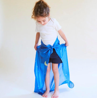 Sarah's Silks - Set of 2 Mini Playsilks, 100% Silk 21" Square Scarf for Dance, Movement and Pretend Play - Rainbow and Starry Night