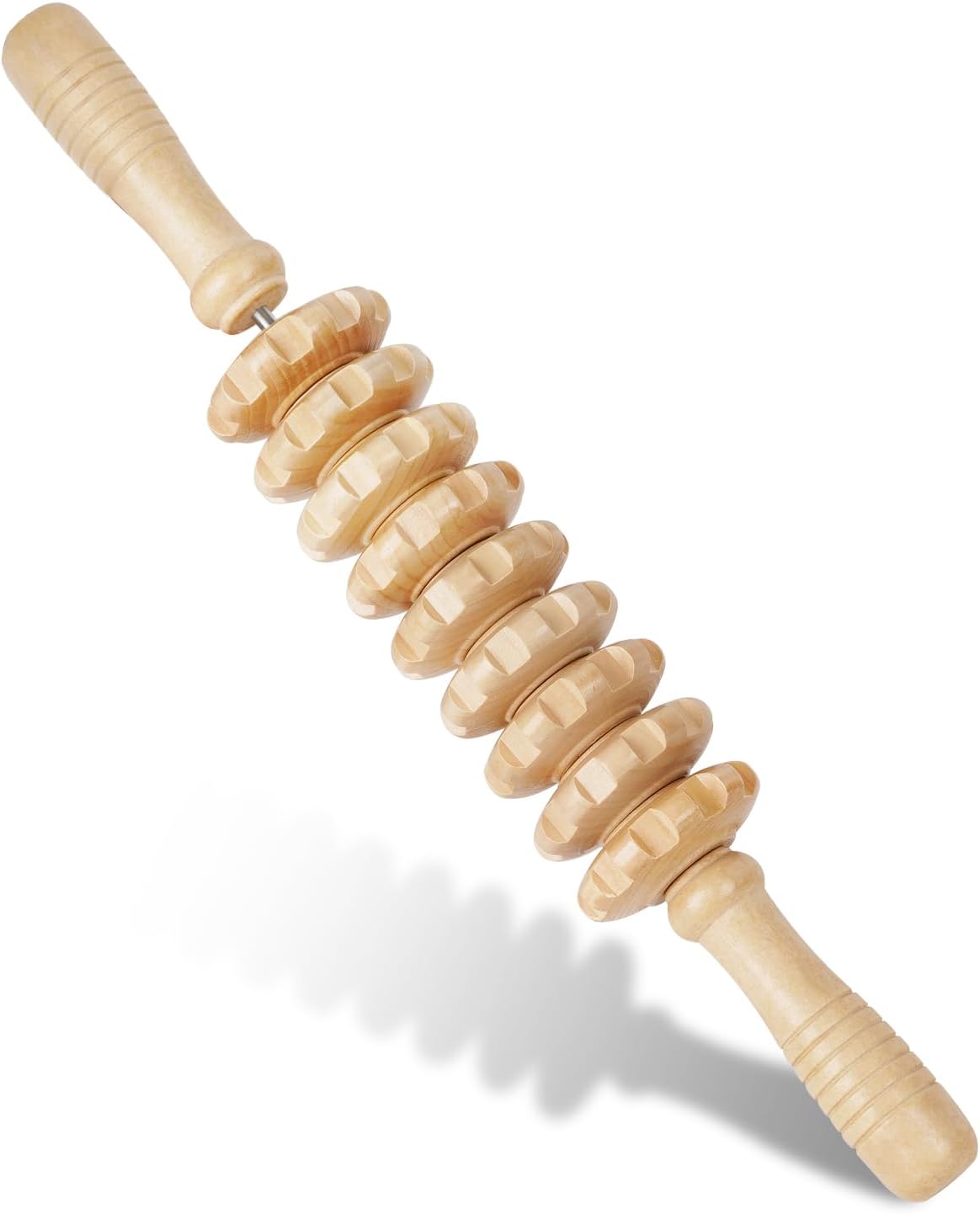 Liitrton Manual Wooden Fascia Massage Roller Trigger Points for Release Cellulite Sore Muscle Blasting (Straight-9-Wheel)