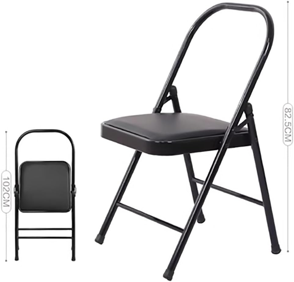 Folding Yoga Chair, Yoga assistive Chair, Metal Frame, Front and Rear Beam Design, Iyengar Yoga Chair, Pilates Yoga Chair, Yoga Inversion Chair Black (seat Height: 45cm)