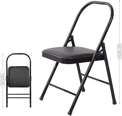 Folding Yoga Chair, Yoga assistive Chair, Metal Frame, Front and Rear Beam Design, Iyengar Yoga Chair, Pilates Yoga Chair, Yoga Inversion Chair Black (seat Height: 45cm)