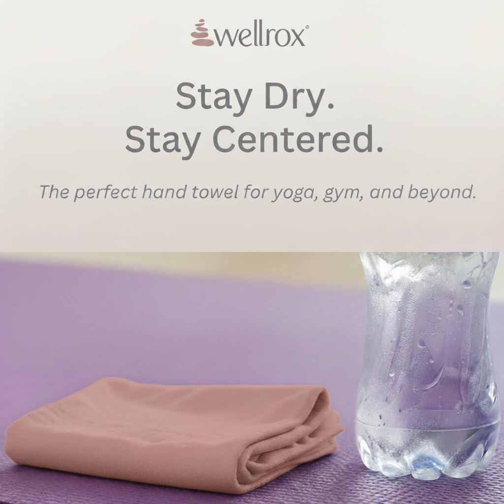 Wellrox Microfiber Yoga Hand Towel – Super Soft, Quick-Dry, Non Slip Yoga Towel for Hot Pilates, Gym & Workouts (26.5" x 16", Lavender)