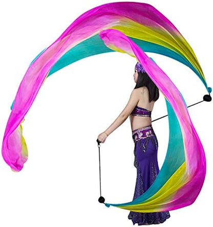 KIKIGOAL 2pcs 2.5x0.9M/98.43"x35.43" Multi-Color Dance Silk Veil Poi