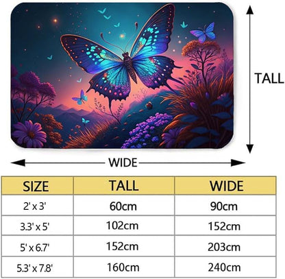 Butterfly Carpet Area Rug - Lovely Butterflies Printed Carpets for Kids Butterfly Theme Living Room Indoor Bedroom Decor Soft Polyester Yoga Mat 2'x3'