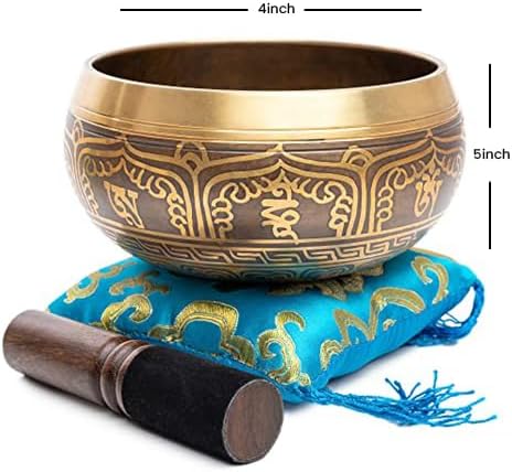 Premium Tibetan Singing Bowl Set – Handmade in Nepal Sound & Meditation Bowl – Spiritual Decor for Yoga, Wellness Spaces & Relaxation by Himalayan Bazaar (Brown & Red)