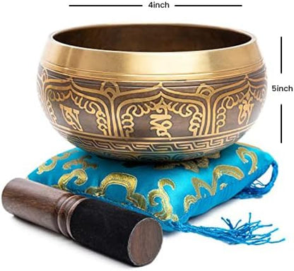 Premium Tibetan Singing Bowl Set – Handmade in Nepal Sound & Meditation Bowl – Spiritual Decor for Yoga, Wellness Spaces & Relaxation by Himalayan Bazaar (Brown & Red)