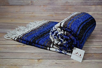 Open Road Goods Blue Mexican Blanket - Authentic Serape Falsa Blanket - Handmade
