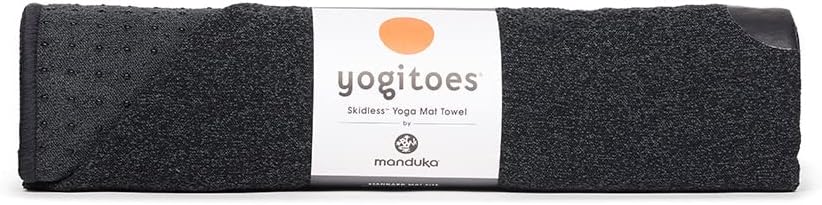 Yogitoes Manduka Yoga Towel for Mat Nonslip and Quick Dry for Hot Yoga with Rubber Bottom Grip Dots 72 Inch Long Onyx Thin and Lightweight (262023001)