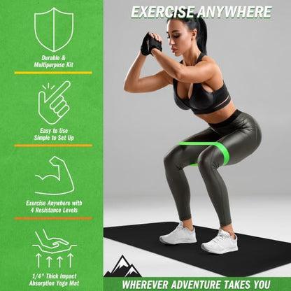 Yoga Mat Set - 4-Pack of Resistance Bands for Working Out with 1/4-Inch Workout Mat - Home Gym Starter Kit - Exercise Equipment by Wakeman (Black)