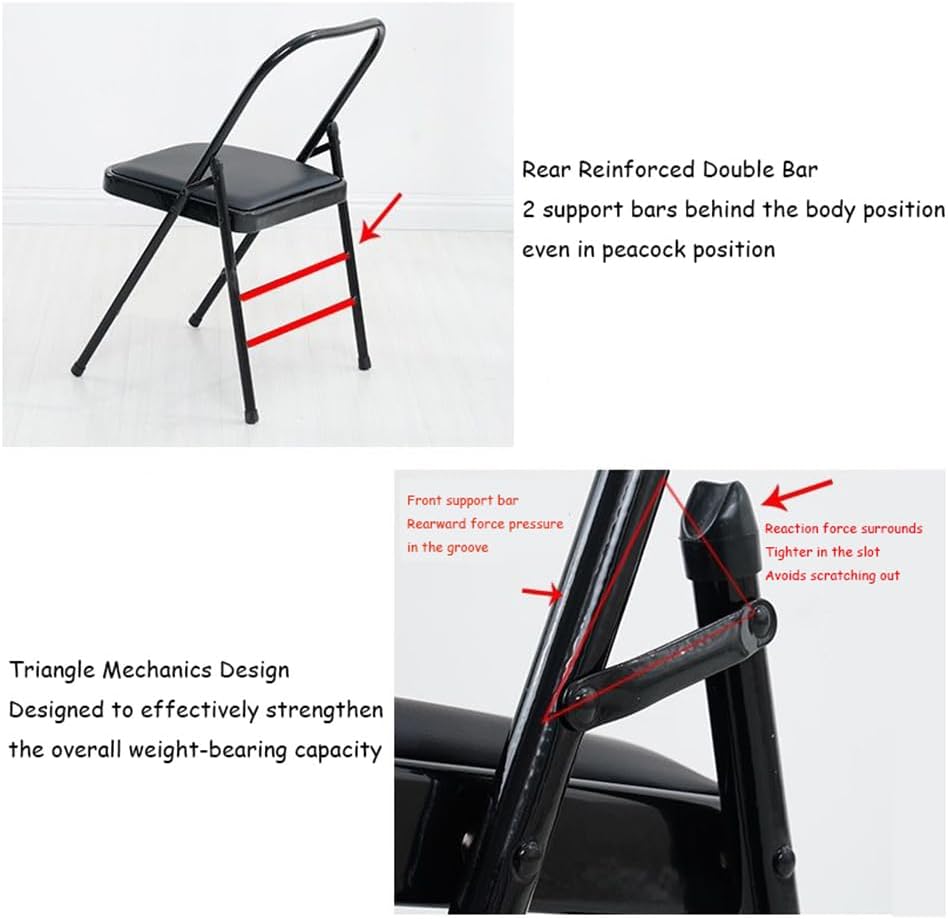 Yoga Chair, Metal Yoga Chair, Iyengar Yoga Chair,Backless Yoga Chair Portable Folding Yoga Chair Non-Slip Feet Covers,Black-45 * 42 * 80cm