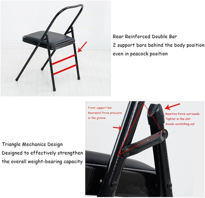 Yoga Chair, Metal Yoga Chair, Iyengar Yoga Chair,Backless Yoga Chair Portable Folding Yoga Chair Non-Slip Feet Covers,Black-45 * 42 * 80cm