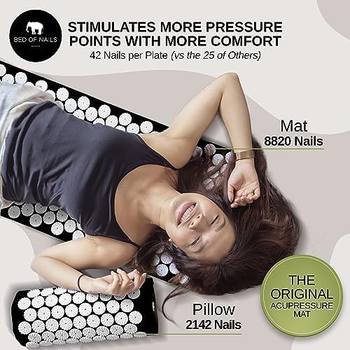 Bed of Nails Acupressure Pillow – Original Bon Acupressure Design with 2142 Precision Nails, 15 x 6 x 4", Black