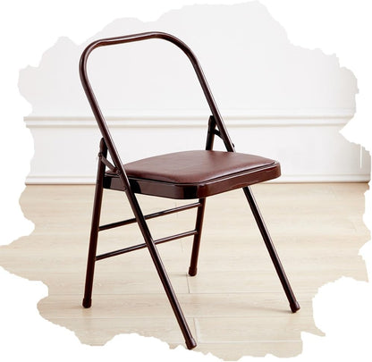 Foldable Iyengar Yoga Chair, Black, 18inch Seat Height, Adult, Indoor, Faux Leather, High Back, Armless, Rectangular, Compact, Yoga, 1 Count