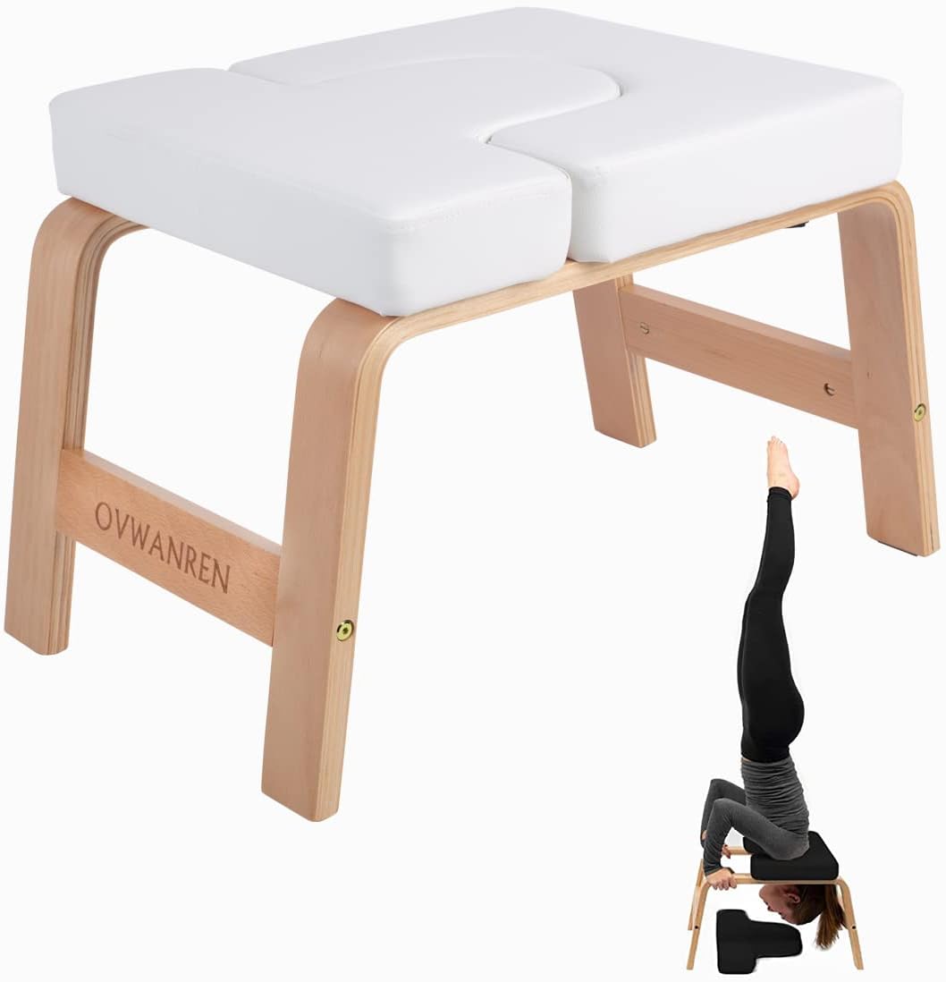 Yoga Headstand Bench- Stand Yoga Chair for Family, Gym - Wood and PU Pads - Relieve Fatigue and Build Up Body (Black)
