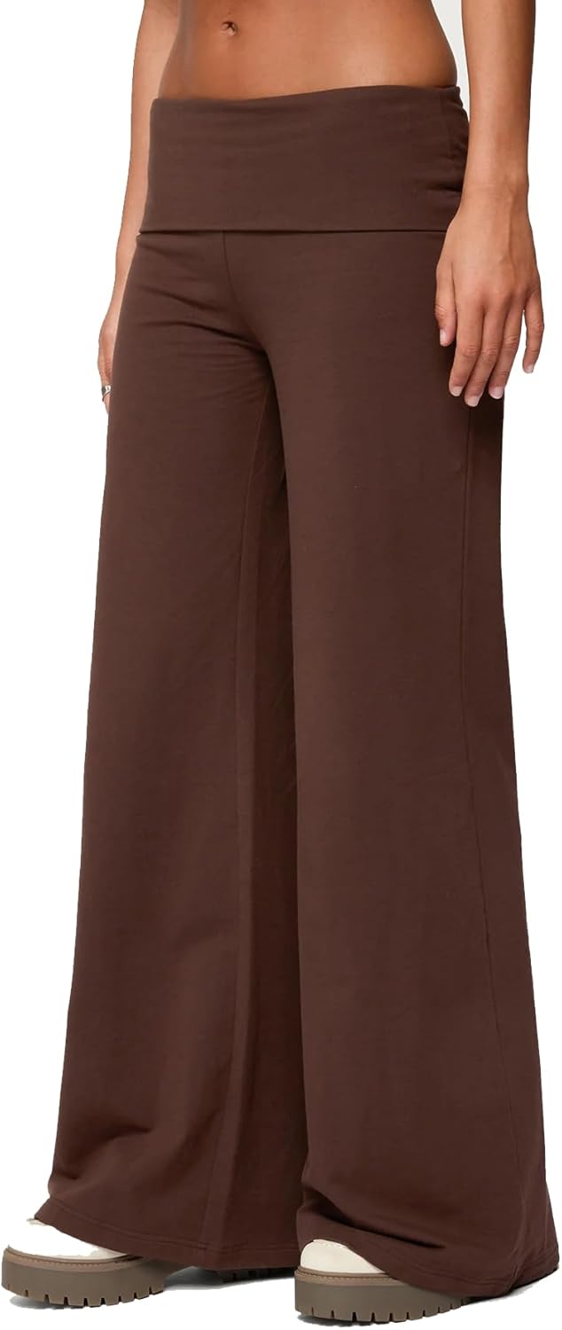 Women Y2k Fold Over Yoga Pants Colour Block Straight Leg Bottoms Low Rise Stretchy Lounge Trousers