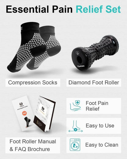 Tumaz Massage Ball & Foot Roller 3-in-1 Set with Spiky Ball, Lacrosse Ball, Massage Roller - Ergonomic Design to Relieve Plantar Fasciitis for Deep and Superficial Muscle Pain