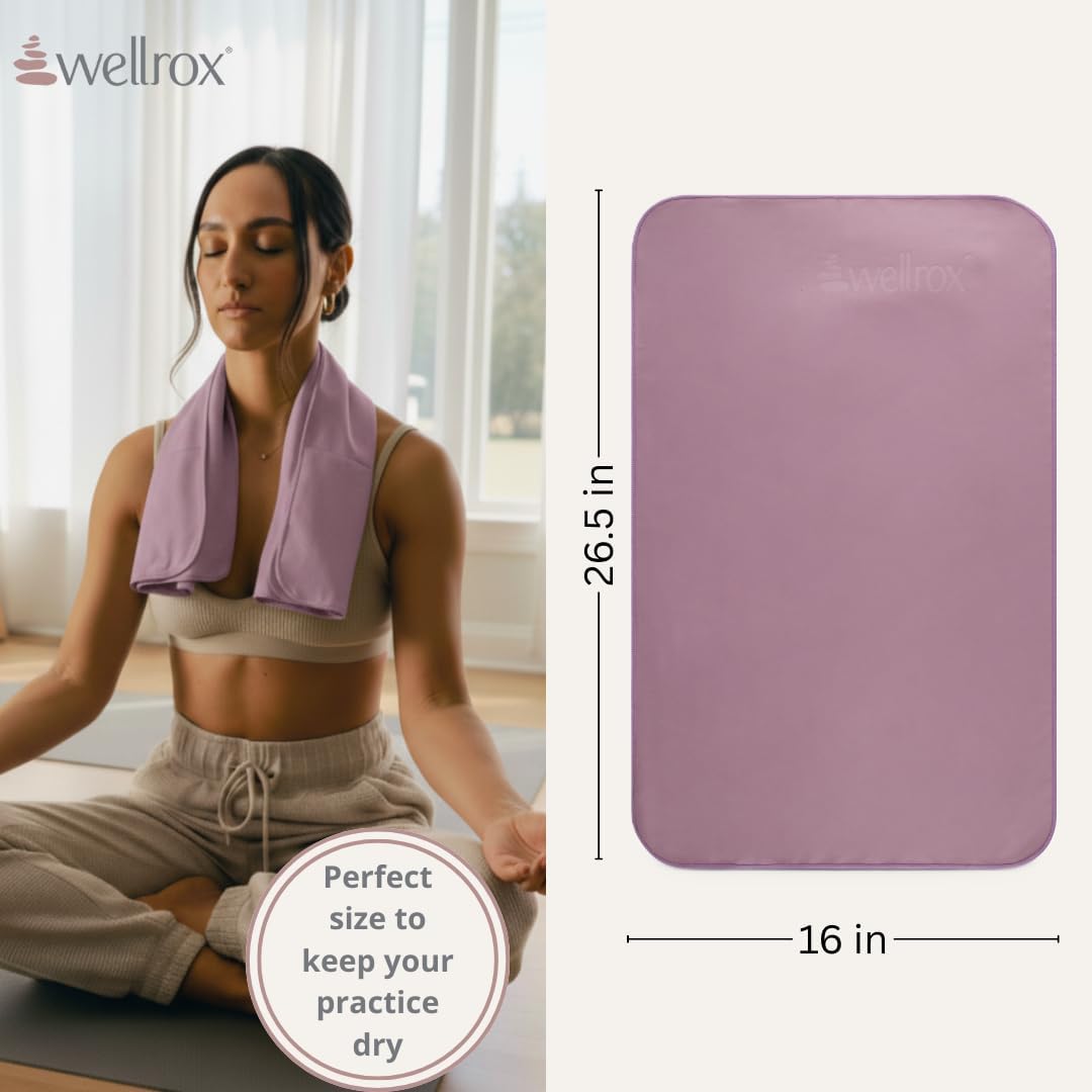 Wellrox Microfiber Yoga Hand Towel – Super Soft, Quick-Dry, Non Slip Yoga Towel for Hot Pilates, Gym & Workouts (26.5" x 16", Lavender)